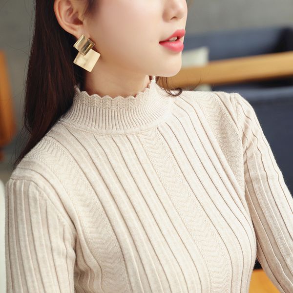

tay's plushed and thickened bottom blouse female 2019 autumn and winter self-cultivation warm sweater female sweater women, White;black