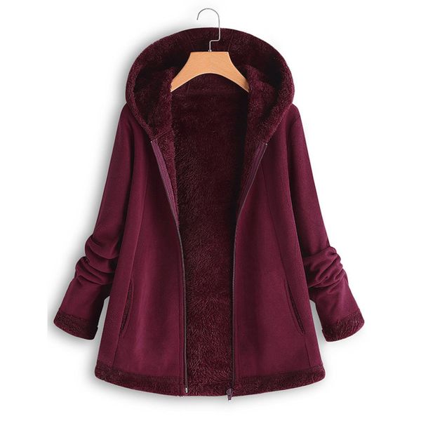 

women's fashion winter pocket zipper long sleeve plush hoodie coat woman winter coats and jackets chaqueta mujer #35n21 #f, Black