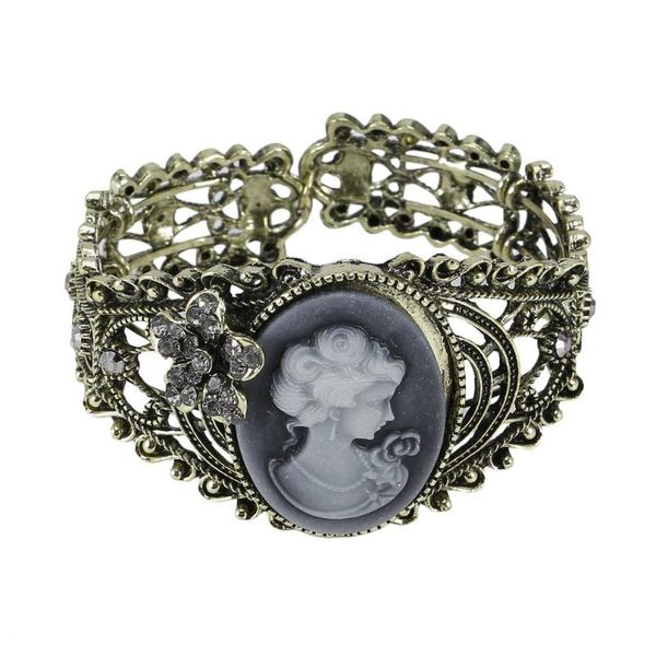 

vintage bronze relief резные камеи статуя королевы браслет браслет со стразами верхнее качество, Black