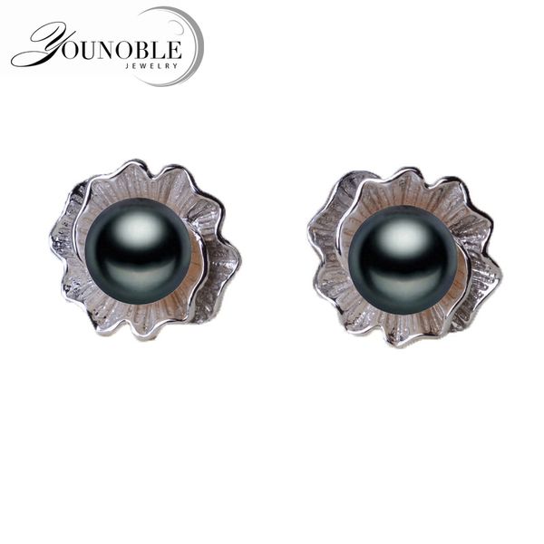 

real white freshwater natural pearl earrings women, fashion 925 sterling silver stud earring girl birthday gift, Golden;silver