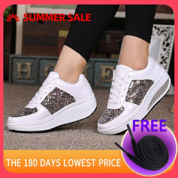 

women running shoes shiny lace-up platform sneakers leather height increrasing women shaky outdoor sport shoes female gym
