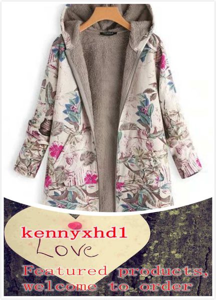 

new large size women's coat warm linen cotton printing plus velvet thick cotton clothes fashion trend wild, Black