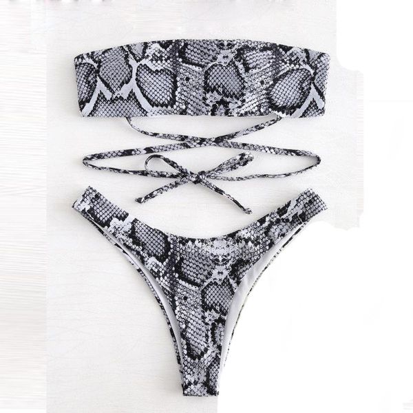 

women snake print bikini 2019 bandeau bandage swimsuit push up biquinis padded bra thong bathing beach maillot de bain