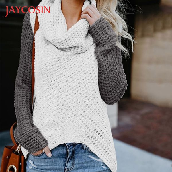 

jaycosin winter sweater women casual patchwork pullover loose turtleneck pull femme stitching jumper long sleeve pull femme 5xl, White;black