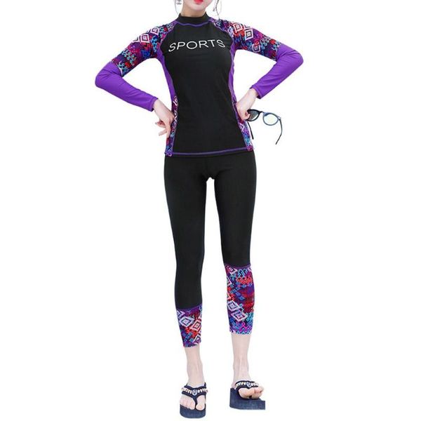 

2pcs/set women swimsuit long sleeve sunscreen swimming suit for surf diving swimsuit female clothes