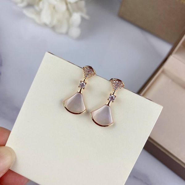 

s925 silver fan-shaped diamond plated thick gold fashion designer earrings luxury designer jewelry women earrings, Golden
