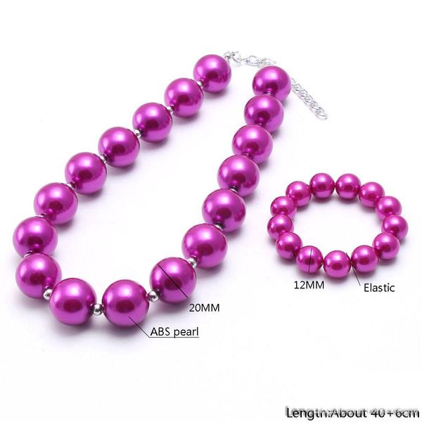 Hot Pink Pearl Детские Детские Коренастый Бисер ожерелье Установить моды Новые ювелирные изделия Дизайн Bubblegum Коренастый ожерелье шариков для детей