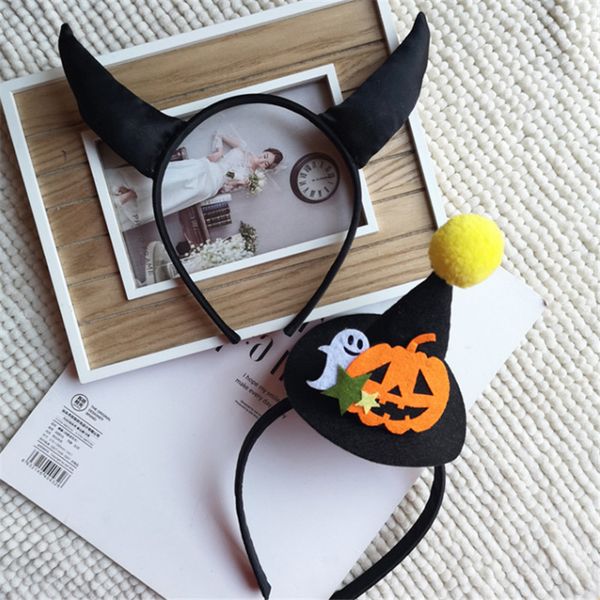 

5pcs/lot handmade halloween hair accessories bulls horns hairbands witch hat props party cosplay headbands headpiece, Slivery;white