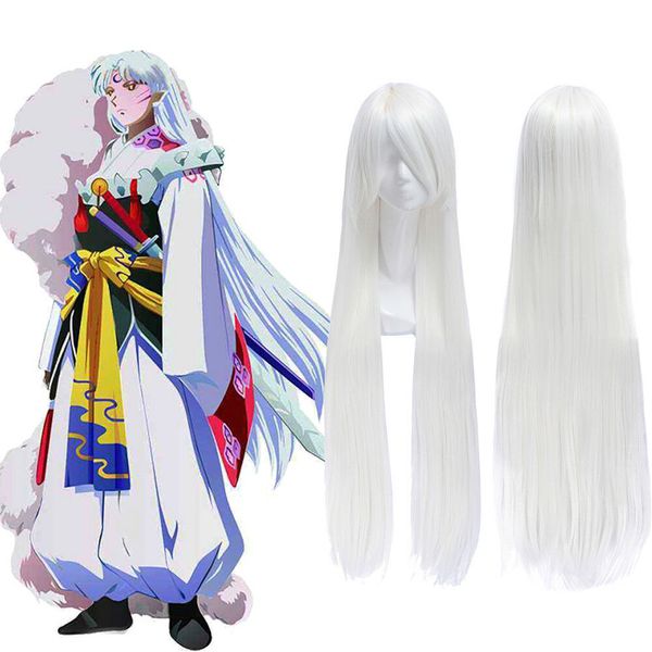 Sesshomaru Inuyasha 100 cm lungo rettilineo bianco cosplay parrucche piene parrucche per capelli da festa