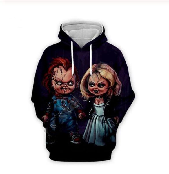 Atacado-Homem Halloween Brincadeira infantil Bride of Chucky boneca Moletom com capuz estampado em 3D moletom unissex casual pulôver agasalho XLR0127