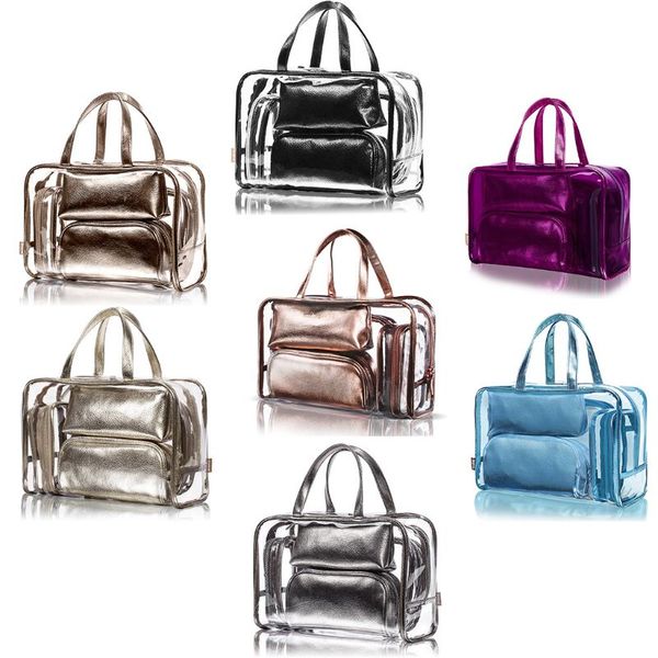 

5pcs clear makeup cosmetic tote bag set pvc pouch handle strap storage travel luggage bags d0ud