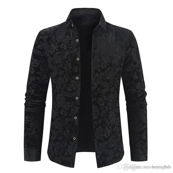 

luxury floral print mens casual shirts designer lapel neck mens shirts casual single breasted males clothing, White;black