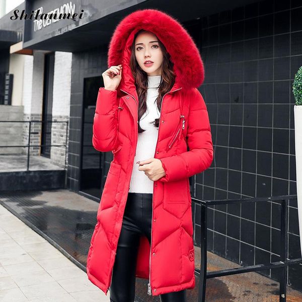 

2018 winter women hooded coat fur collar thicken warm long jacket female plus size 3xl outerwear parka ladies chaqueta feminino, Black