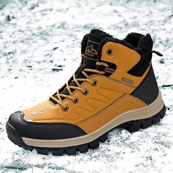 

men's winter shoes warm platform slip on men boots comfortable warm fur plush work shoes men snow boots for botas, Black