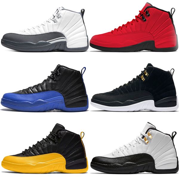 

jumpman 12 men basketball shoes 12s mens trainers stock reverse taxi dark grey flue game royal the master blue sports sneaker size 7-13