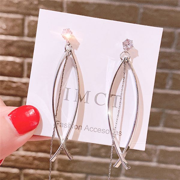 

unique design long chain earrings crystal rhinestone silver earrings for ladies new fashion oorbellen bjoux korean jewelry