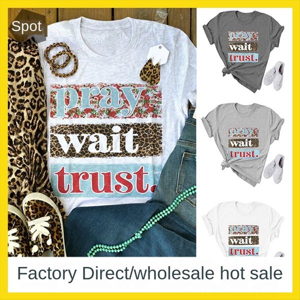 

women's dress pray wait trust letter base loose short-sleeved t-shirt women's dress pray wait trust letter base loose short-sleeve, White