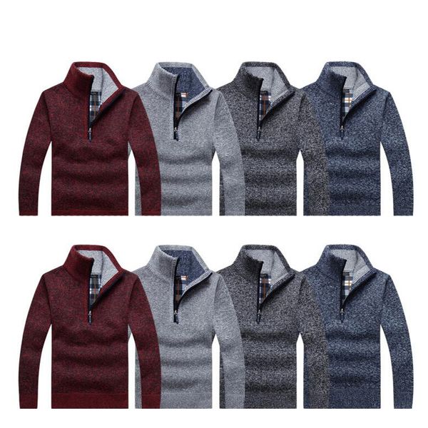 

autumn men's thick warm knitted pullover solid long sleeve turtleneck sweaters half zip warm fleece winter coat comfy clothing, White;black