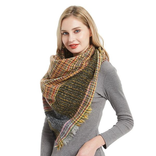 

2019 new spring winter triangle scarf for women plaid warm cashmere scarves female shawls pashmina lady bandana wraps blanket, Blue;gray