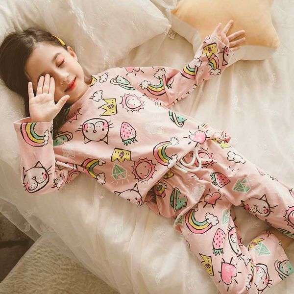 

girls pajamas sets kids home service 2020 spring new cartoon print pajamas for big girls set princess long sleeve sleepwear fall, Blue;red