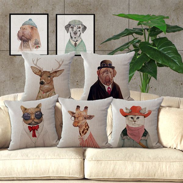 

european and american hand-painted animal pillow case cat cotton cushion cover sofa koala giraffe pillow covers car seat cushion 240460