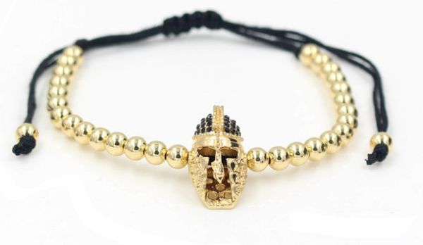 

xggh324 gold silver micro pave cz zircon cubic zirconia bracelet adjusted nature stone bead crown warrior bangles, Black
