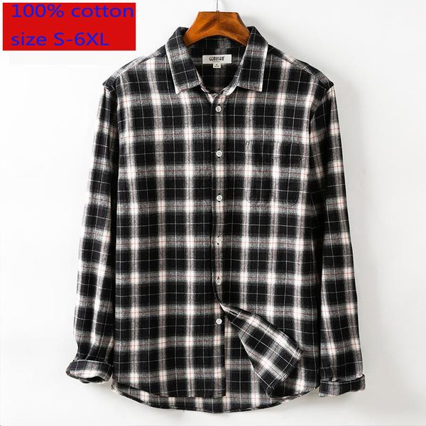 

new arrival fashion flannel comfortable cotton long sleeve loose tide men casual shirts plaid plsu size s  l xl 2xl3xl4xl5xl6xl, White;black