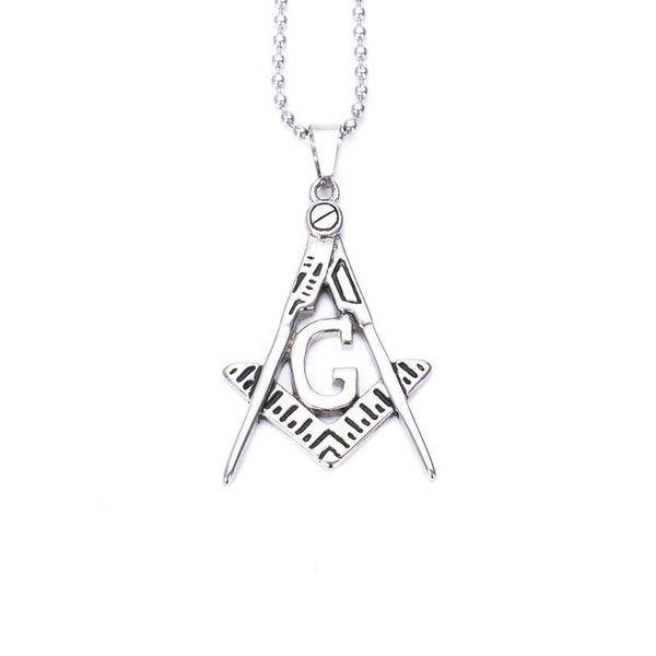 

men's silver ason masonic 316l stainless steel pendant chain necklace, Black