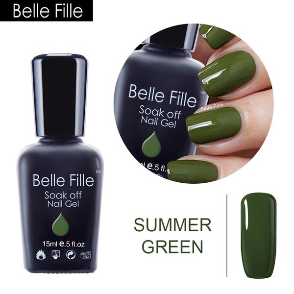 

belle fille nail gel polish forest green uv soak off nails manicure store need grass green color coat uv gel nail polish nails, Red;pink