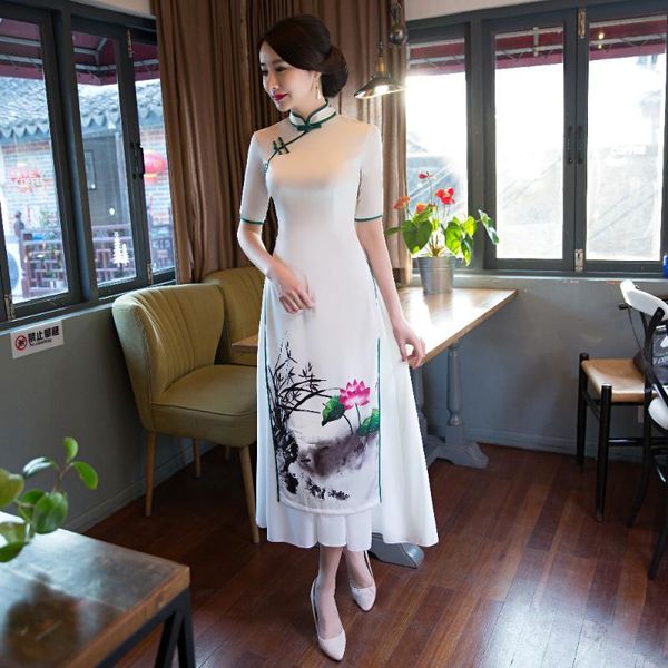 

шанхай история вьетнама сайту aodai китайская традиционная одежда китая платье qipao длинный китайский платье cheongsam китайский стиль совр, Red