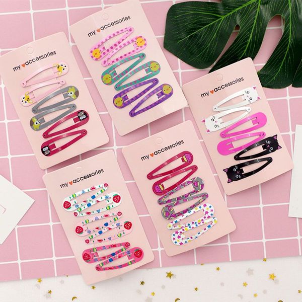 

6pcs hairpins snap hair clips for children girls hair accessories baby cute bb clip pins cat color metal printed barrettes