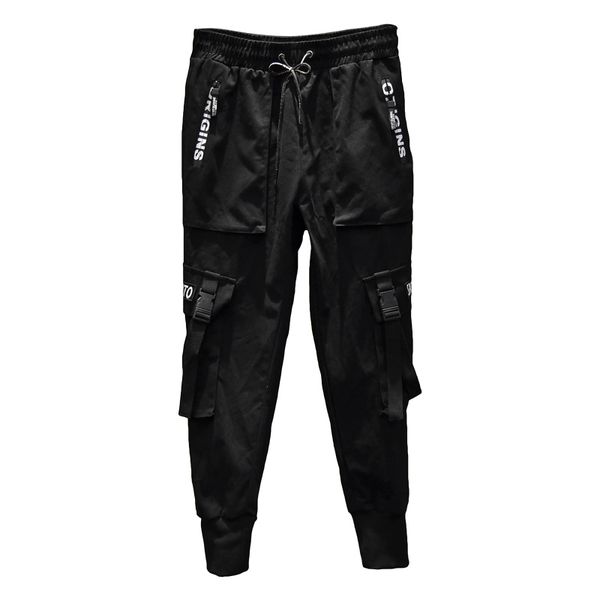 

2019 new fashion men harem pants hip hop buckles strap joggers streetwear casual ripped trousers cargo pants abz367, Black