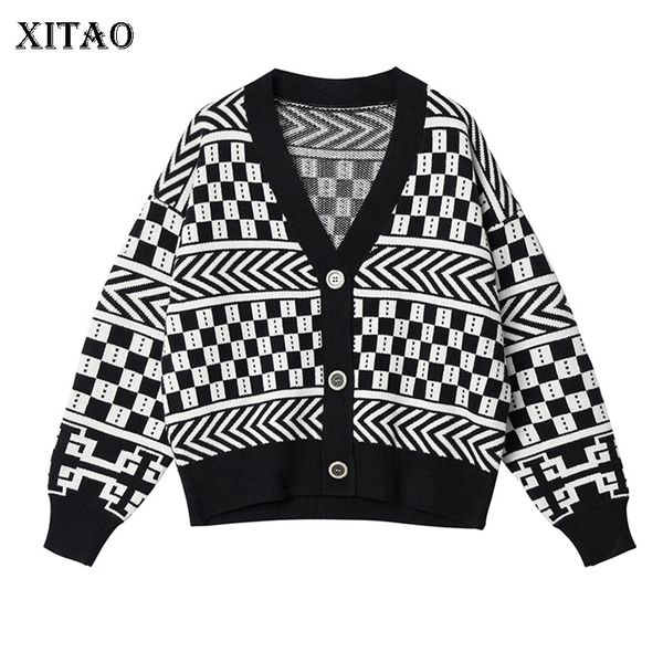 

xitao knitted plaid sweater women fashion 2019 autumn elegant single breast small fresh full sleeve minority sweater zll4342, White