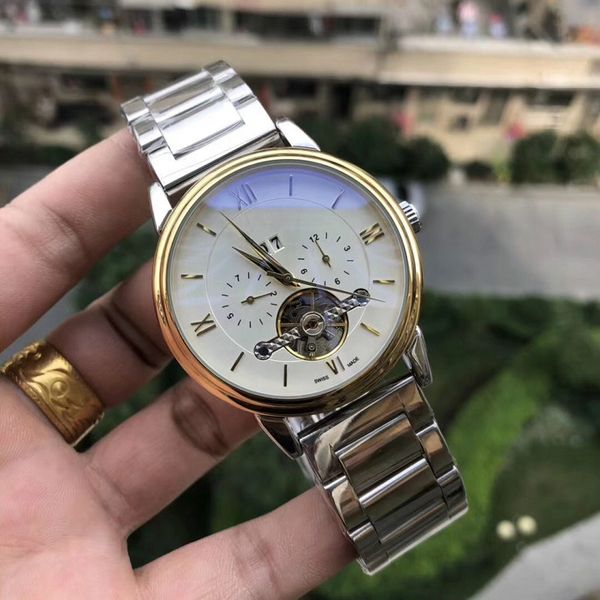 

2019 новый скелетон из нержавеющей стали с автоматическим механизмом с механическим механизмом хода, мужские часы из золота и серебра, честн, Slivery;brown