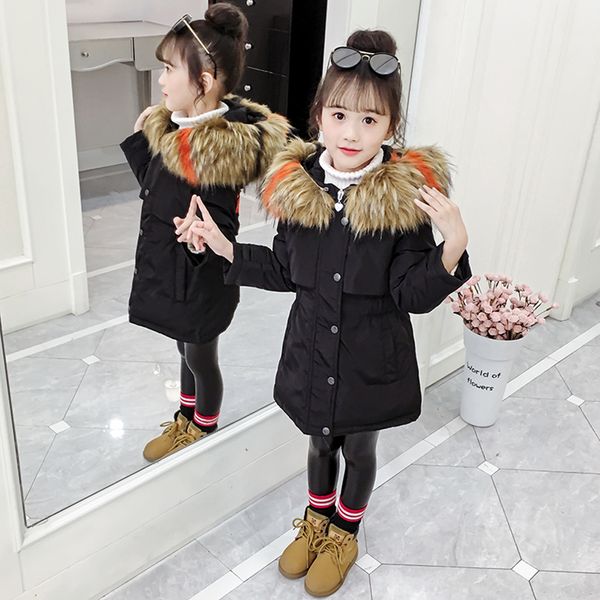 

coat for girl flower embroidery down coat girls long sleeve outerwear for children winter thick warm kids clothes for girls, Blue;gray