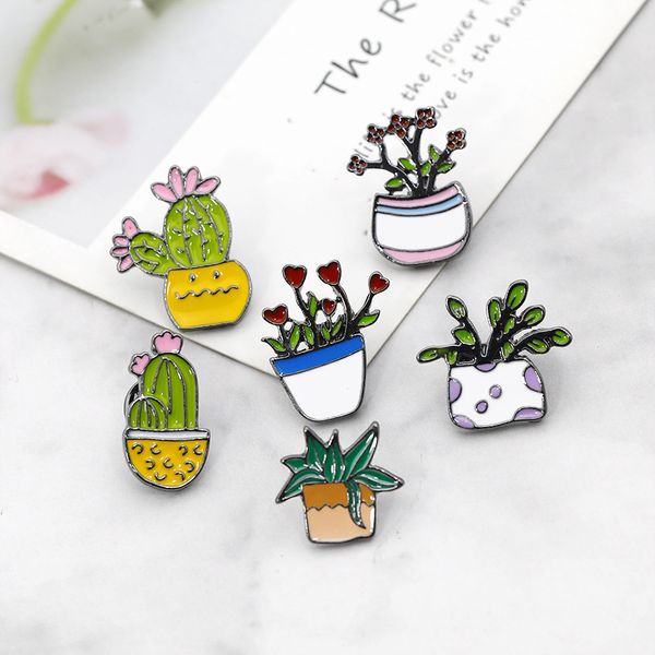 Cartoon Broche Originality Plants Verde Cactus Pot Cultura Joker Broche Chumbo Agulha