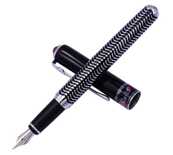 

new duke 103 black fountain pen fully metal ink pen beautiful zebra pattern iridium medium nib business office home supplies
