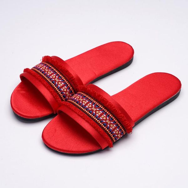 

ethnic home shoes flat slides women summer house slippers shoes ladies open toe sandals women casual non-slip slippers, Black