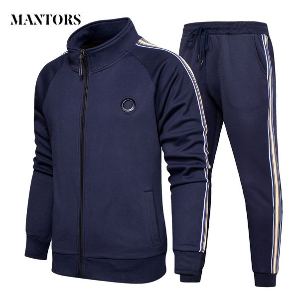 

new tracksuits men set casual fleece hoodies+pants sets autumn sweatshirt mens sportswear suit male solid stripe sporting suits, Gray