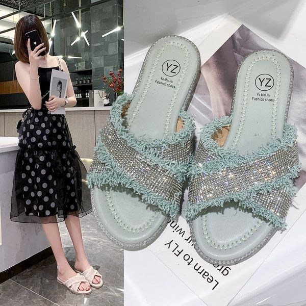 

rubber slippers female shoes slides cross-tied shose women 2020 soft flat bling cotton fabric casual pu basic, Black