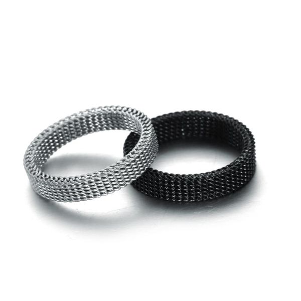 

3.6mm width mesh ring for woman wedding anniversary brand rings stainless steel fashion charm black silver jewelry, Golden;silver
