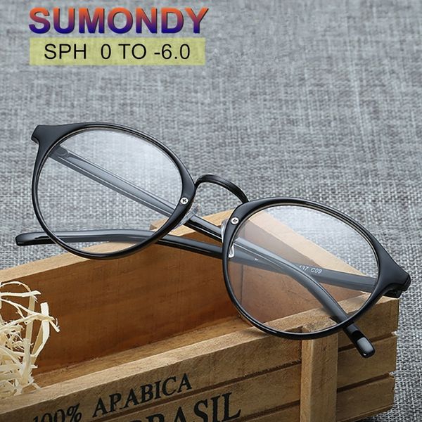 

sumondy prescription glasses nearsighted sph -1.0 to -6.0 men women exquisite round frame myopia spectacles with dioptre uf48, Black