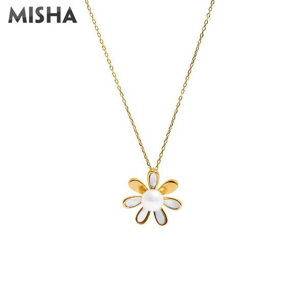 

misha pearl necklace for women ladies flower design natural pearl necklace wedding birthday gifts jewelry 2501, Silver