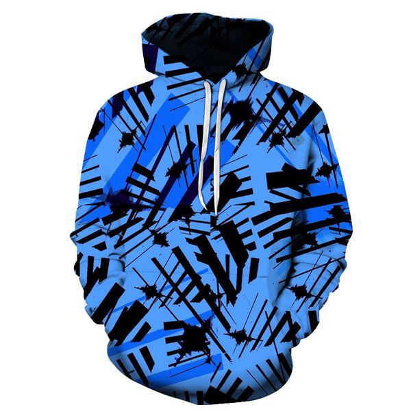 

long sleeve hooded loose men hoodies 2019 autumn winter 3d print geometric big size sweatshirts casual male sports hoodies, Black