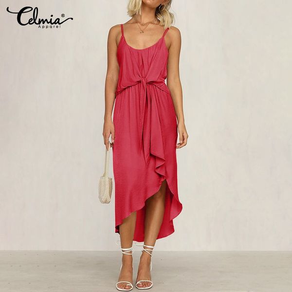

s-5xl celmia plus size summer women sleeveless dress casual asymmetrical solid straps party midi dress female sundress 4xl, Black;gray