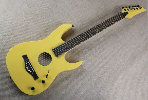 Chitarra elettrica giallo chiaro semi-cava personalizzata di fabbrica con intarsio albero della vita, tastiera in palissandro, hardware nero, personalizzabile