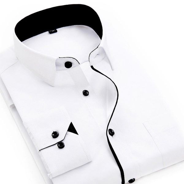 

2019 men fashion casual long sleeved printed shirt slim fit male social business dress shirt brand men clothing soft comfortable, White;black