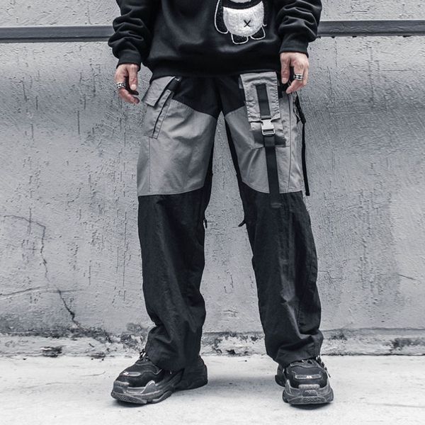 

сращивание streetwear hip hop мужчины вскользь насыпных грузов пант jogger sweatpants брюки мужской эластичный пояс брюки прямые плоские, Black