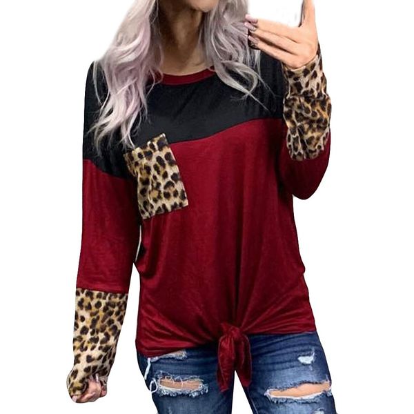 

leopard printed sweatshirt for women red patchwork round neck long sleeve pullovers casual autumn thin sweat shirt blouse, Black