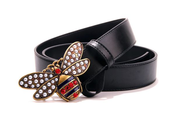 

selling fashion yellow bee buckle men women designer belts european style high brand waistbands real leather girdle, Black;brown
